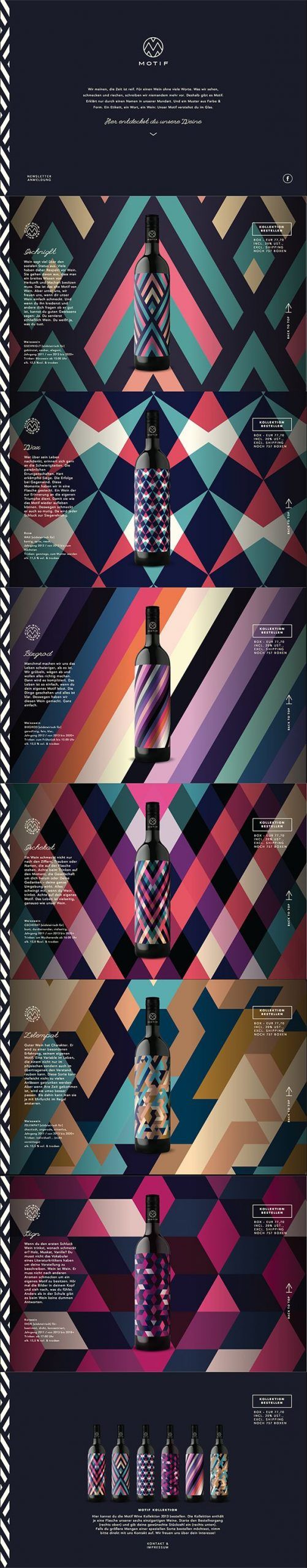 Vertical scroll, wine website  Colour spectrums for liquors. Vertical, angular, ...